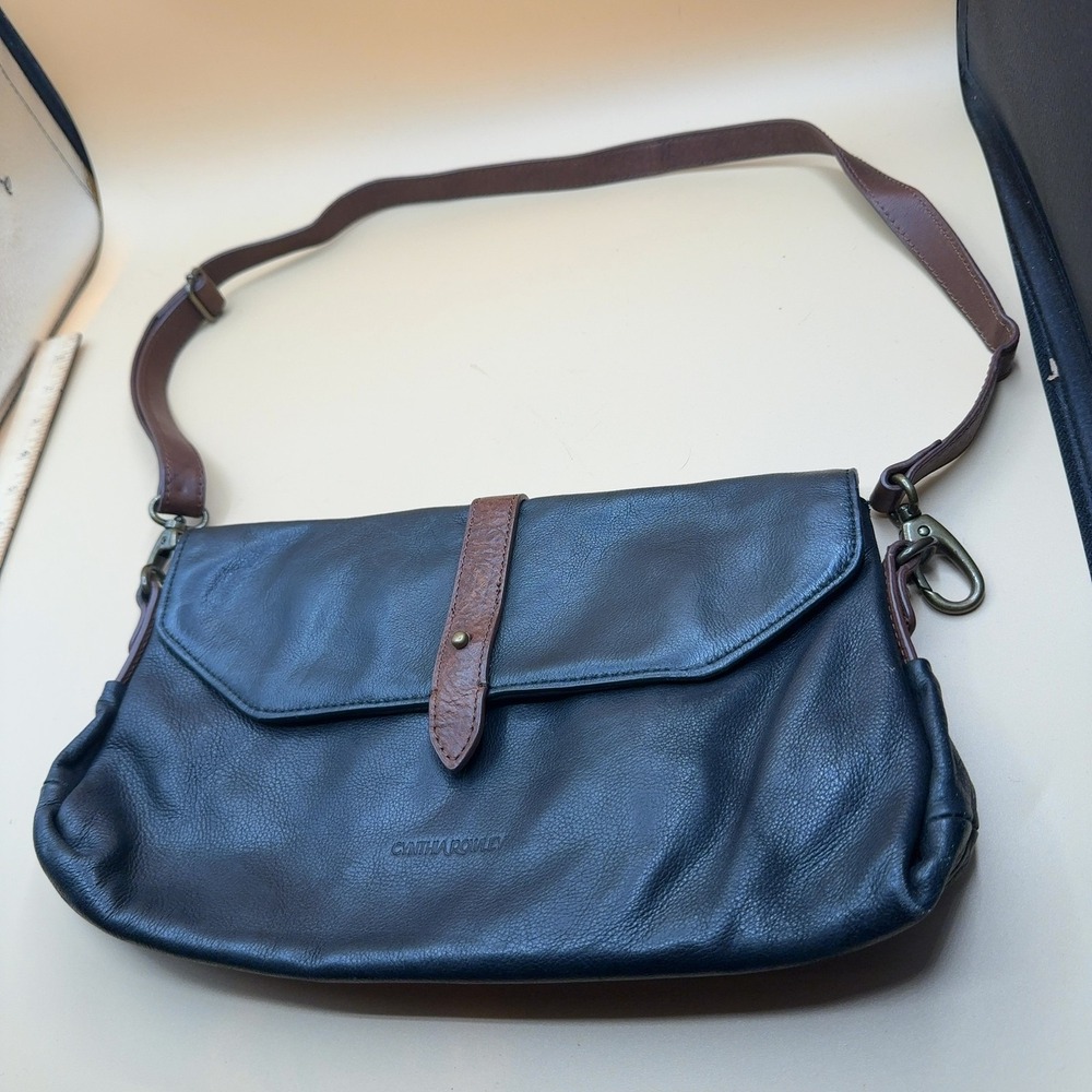 Cynthia Rowley Crossbody Shoulder Bag Flap Leather Navy Blue Brown